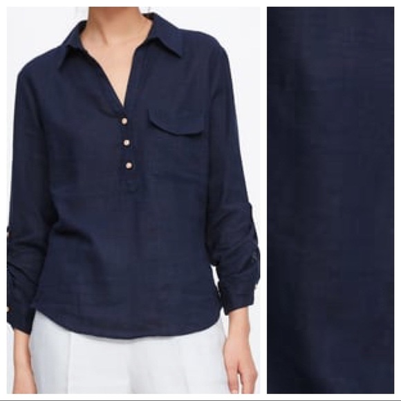 NWT. Zara Blue Linen/Viscose Blouse. Size S. - Picture 3 of 7